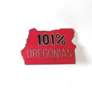 Vintage Oregon State 101% Oregonian Red Enamel Brooch Lapel Hat Pin MAFCO EUC